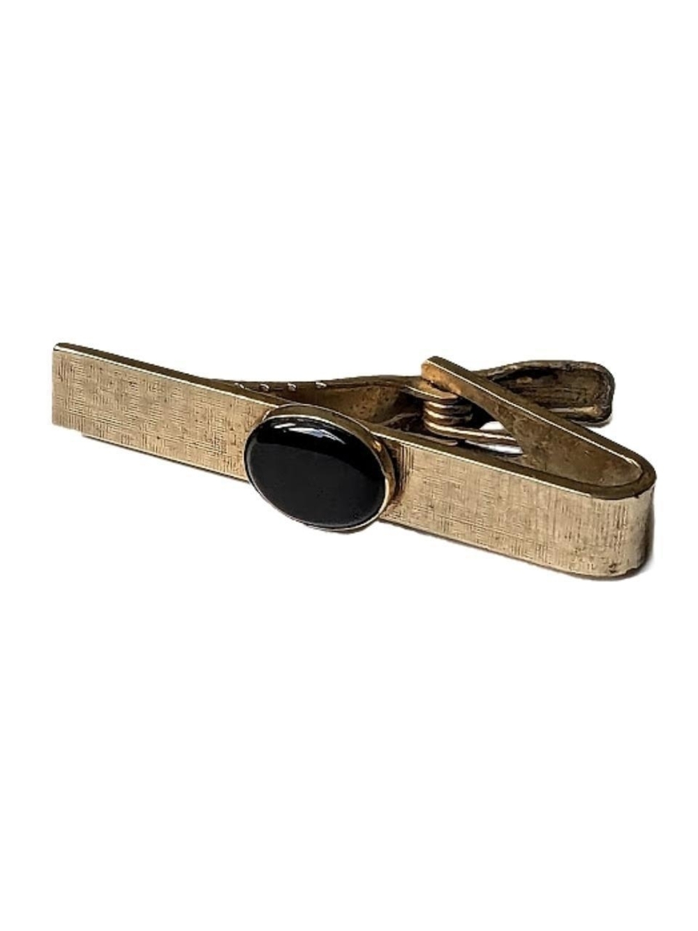 Vintage Gold Tone Tie Tack w/ Elegant Black Stone Inset